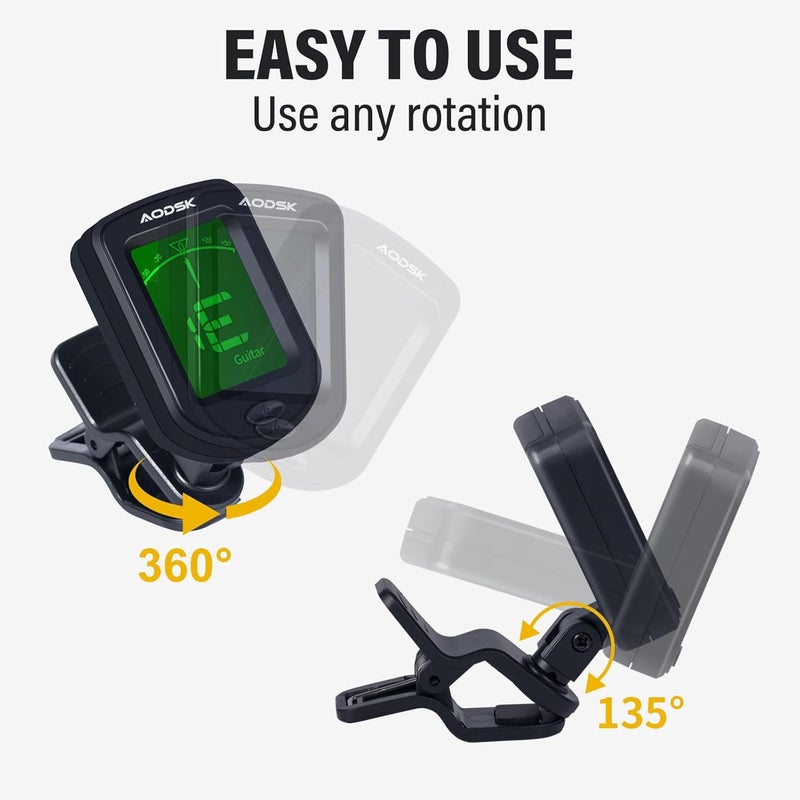 AODSK Clip-on Guitar Tuner for String Instrument,Digital Electronic Tuner,Large Clear LCD Display,Rotatable,Suitable for Acoustic Guitar,Ukulele,Bass,Violin and Chromatic,with 10 Guitar Picks - Image 4